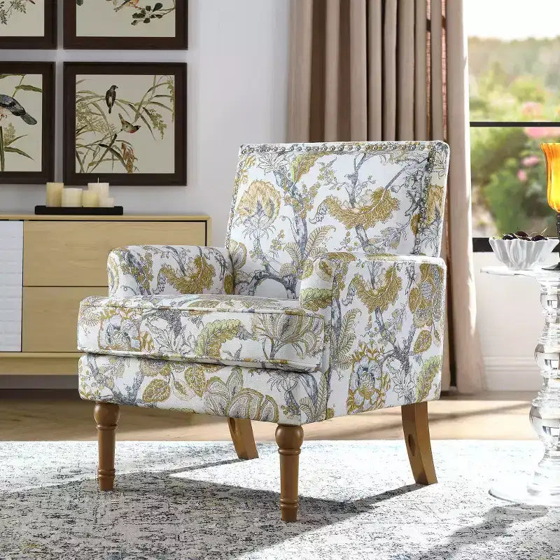 Poltrona con motivo floreale e borchie decorative – Blu / Rosso / Giallo, Posto singolo