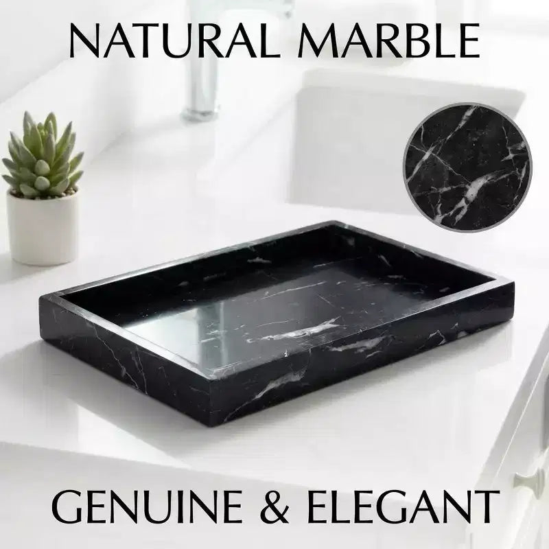 Vassoio da appoggio rettangolare nero in marmo naturale, monouso