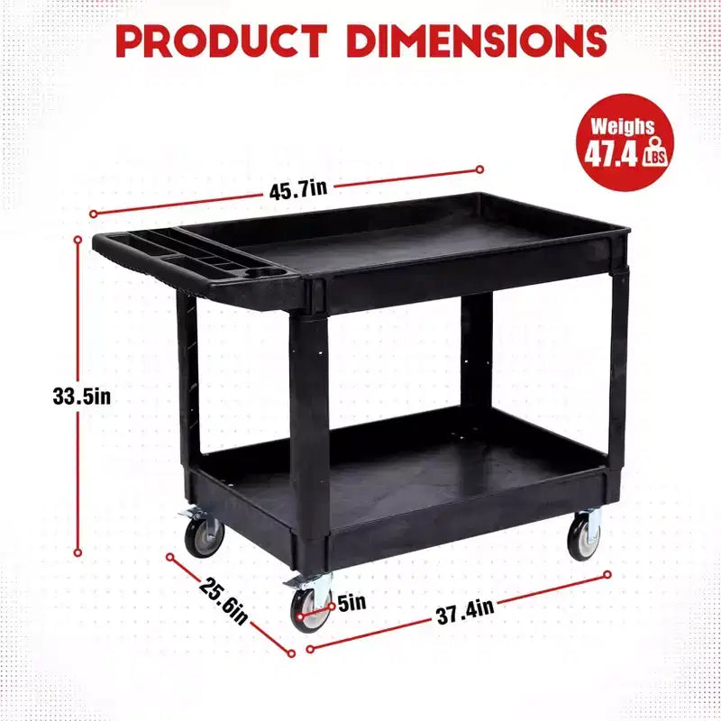 Carrello di servizio multiuso a 2 ripiani con ruote girevoli a 360° e freni, 250 kg, maniglia ergonomica per magazzino/garage/pulizie, 117*63,5 cm