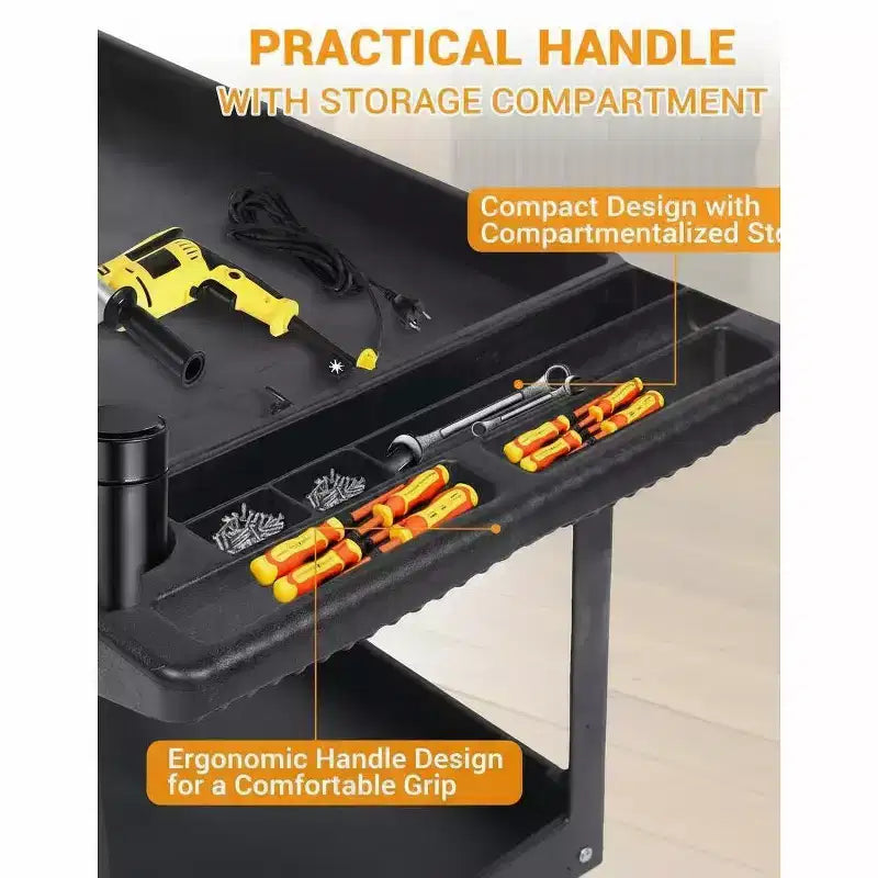 Carrello di servizio multiuso a 2 ripiani con ruote girevoli a 360° e freni, 250 kg, maniglia ergonomica per magazzino/garage/pulizie, 117*63,5 cm