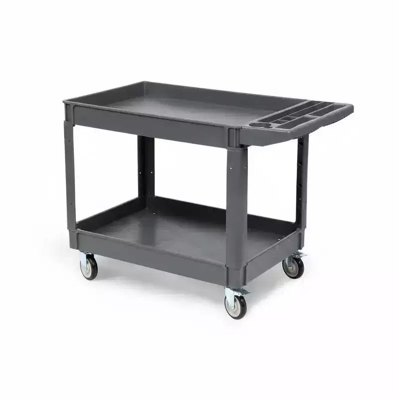 Carrello di servizio multiuso a 2 ripiani con ruote girevoli a 360° e freni, 250 kg, maniglia ergonomica per magazzino/garage/pulizie, 117*63,5 cm