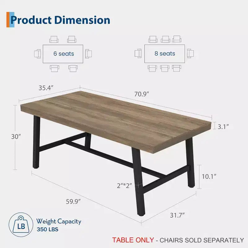 Tavolo da pranzo per 6-8 persone, stile industriale | Noce grigio / Noce / Legno di pero | 180 cm L