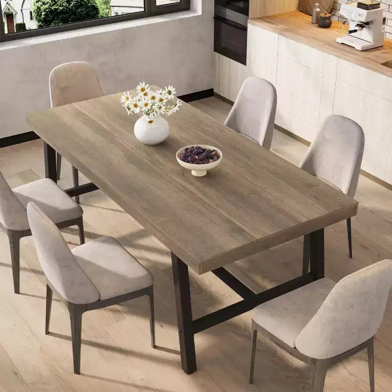 Tavolo da pranzo per 6-8 persone, stile industriale | Noce grigio / Noce / Legno di pero | 180 cm L