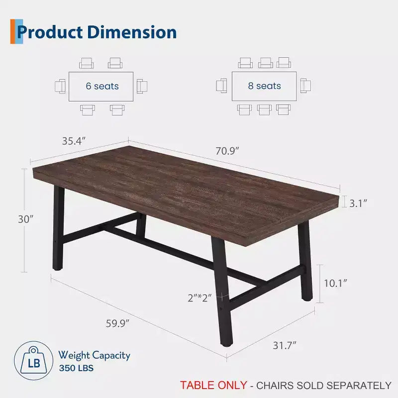 Tavolo da pranzo per 6-8 persone, stile industriale | Noce grigio / Noce / Legno di pero | 180 cm L