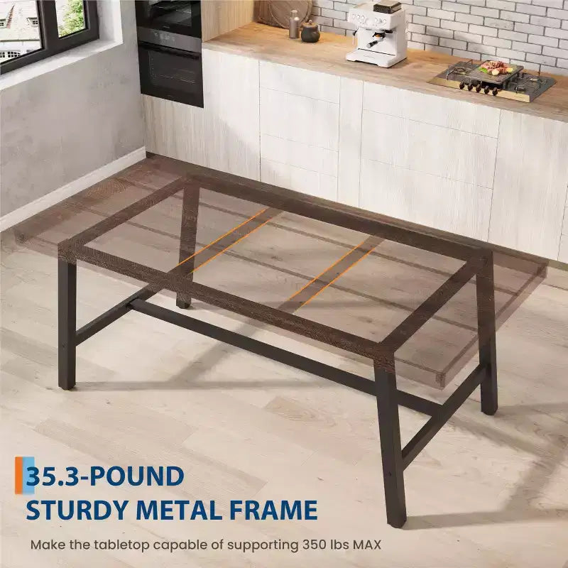 Tavolo da pranzo per 6-8 persone, stile industriale | Noce grigio / Noce / Legno di pero | 180 cm L