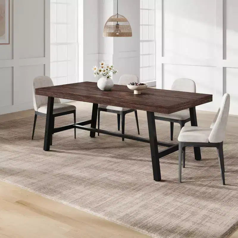 Tavolo da pranzo per 6-8 persone, stile industriale | Noce grigio / Noce / Legno di pero | 180 cm L