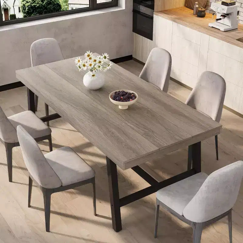 Tavolo da pranzo per 6-8 persone, stile industriale | Noce grigio / Noce / Legno di pero | 180 cm L