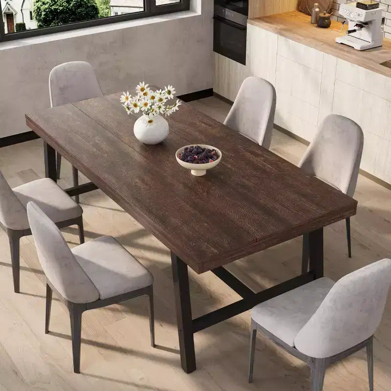 Tavolo da pranzo per 6-8 persone, stile industriale | Noce grigio / Noce / Legno di pero | 180 cm L