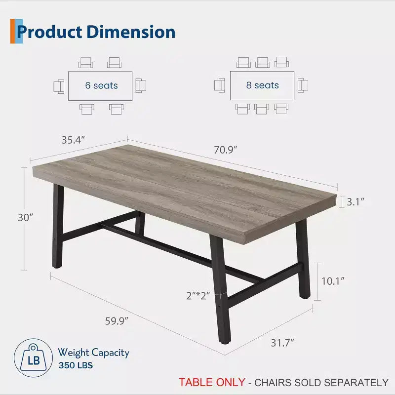 Tavolo da pranzo per 6-8 persone, stile industriale | Noce grigio / Noce / Legno di pero | 180 cm L