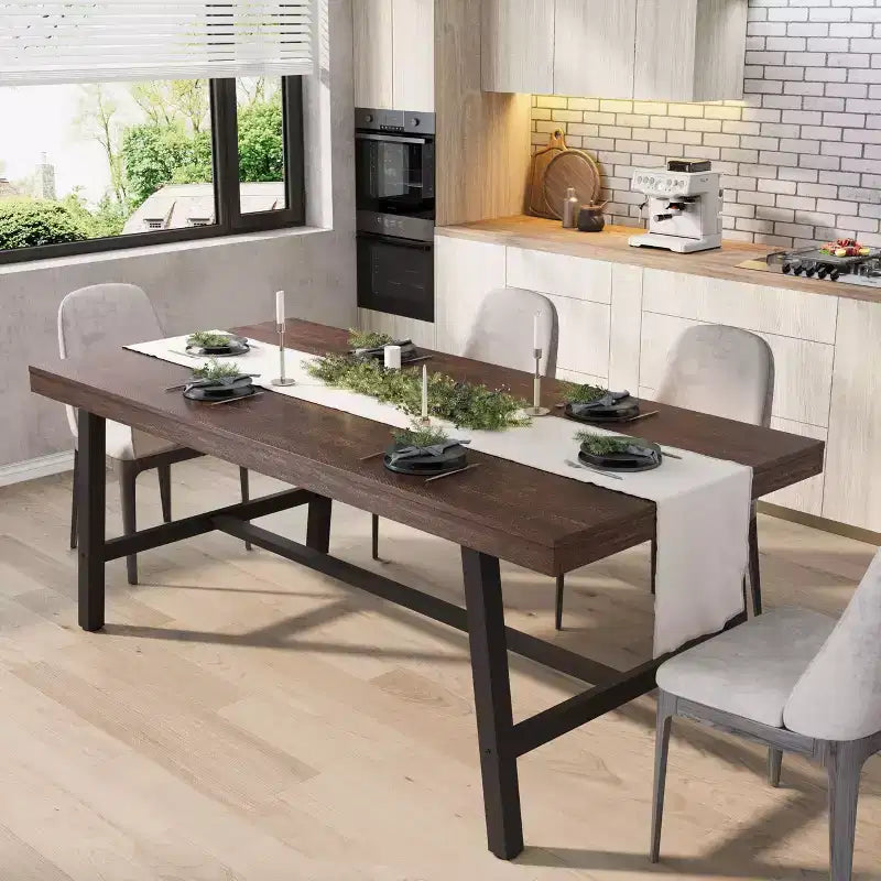 Tavolo da pranzo per 6-8 persone, stile industriale | Noce grigio / Noce / Legno di pero | 180 cm L