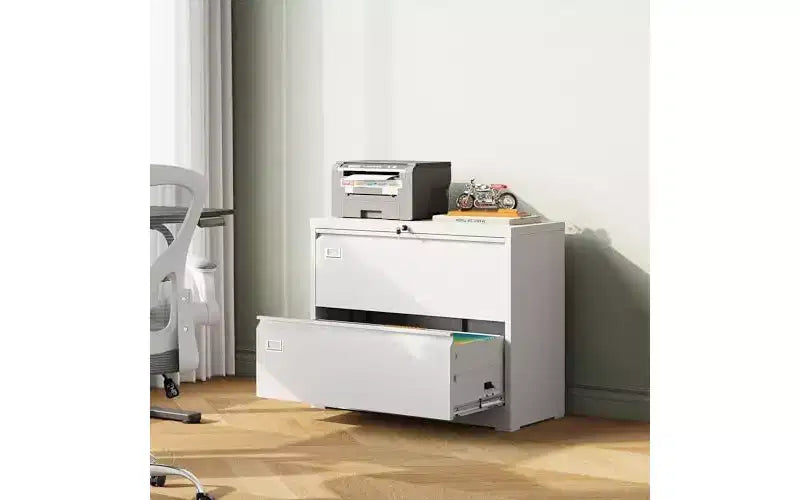 Armadietto archivio orizzontale a 2 cassetti, bianco/nero, con serratura, assemblaggio a 1 persona