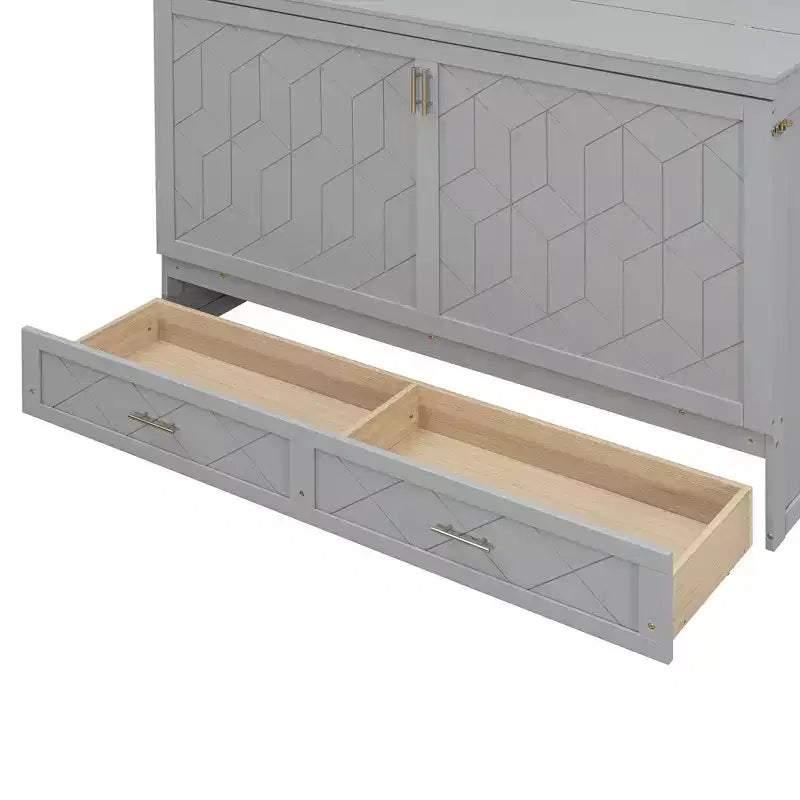 Letto Matrimoniale a Scomparsa Queen Grigio / Blu Marino / Bianco con Cassetto e Stazione di Ricarica