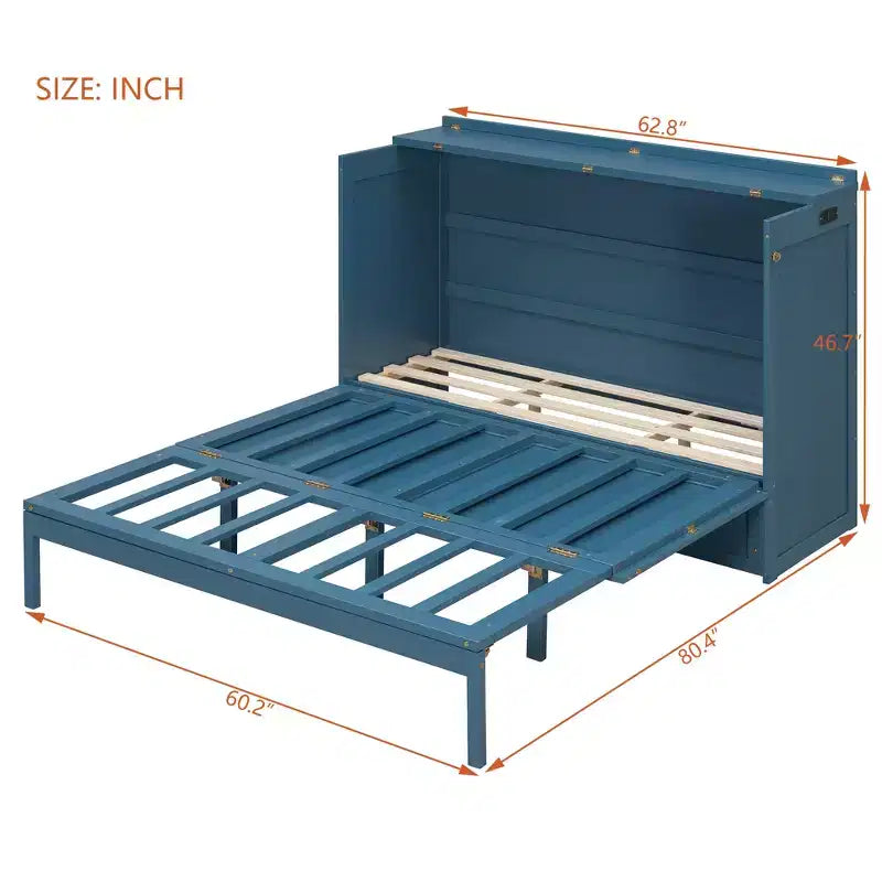 Letto Matrimoniale a Scomparsa Queen Grigio / Blu Marino / Bianco con Cassetto e Stazione di Ricarica