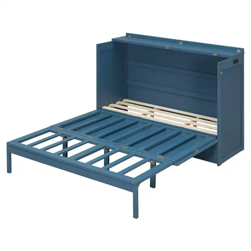 Letto Matrimoniale a Scomparsa Queen Grigio / Blu Marino / Bianco con Cassetto e Stazione di Ricarica