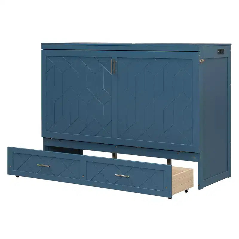 Letto Matrimoniale a Scomparsa Queen Grigio / Blu Marino / Bianco con Cassetto e Stazione di Ricarica