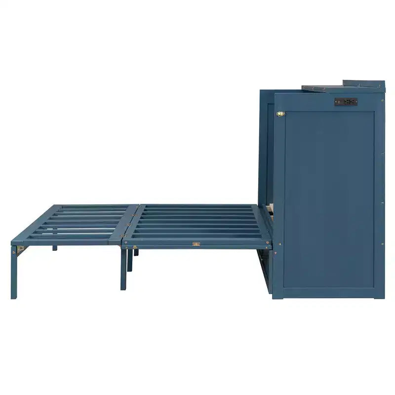 Letto Matrimoniale a Scomparsa Queen Grigio / Blu Marino / Bianco con Cassetto e Stazione di Ricarica