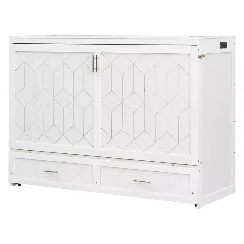 Letto Matrimoniale a Scomparsa Queen Grigio / Blu Marino / Bianco con Cassetto e Stazione di Ricarica