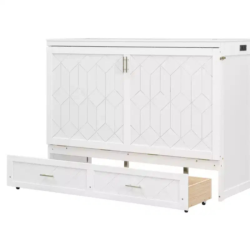 Letto Matrimoniale a Scomparsa Queen Grigio / Blu Marino / Bianco con Cassetto e Stazione di Ricarica