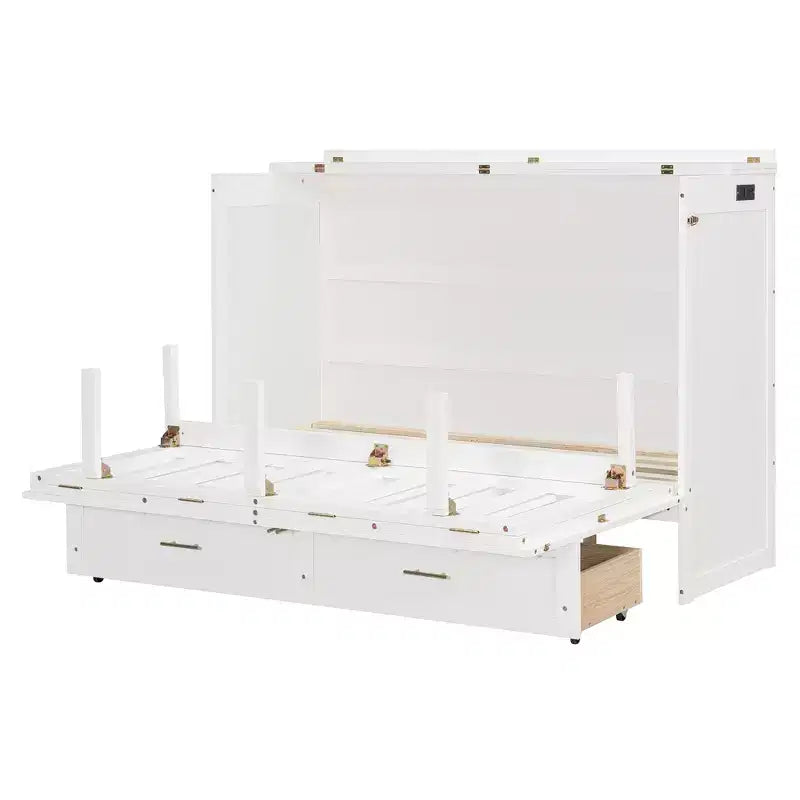 Letto Matrimoniale a Scomparsa Queen Grigio / Blu Marino / Bianco con Cassetto e Stazione di Ricarica
