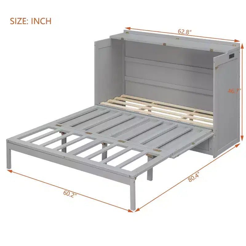 Letto Matrimoniale a Scomparsa Queen Grigio / Blu Marino / Bianco con Cassetto e Stazione di Ricarica