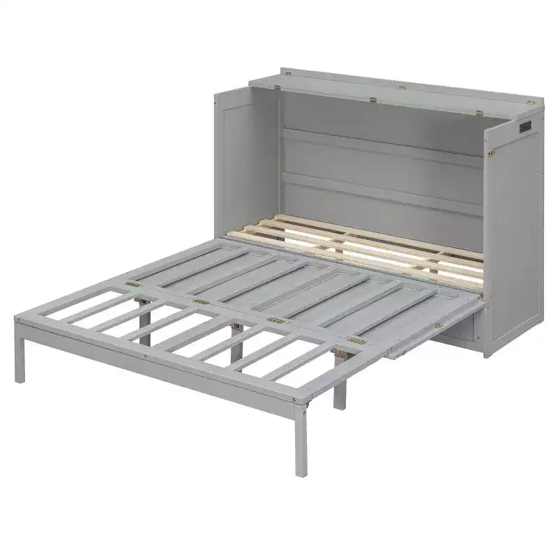 Letto Matrimoniale a Scomparsa Queen Grigio / Blu Marino / Bianco con Cassetto e Stazione di Ricarica