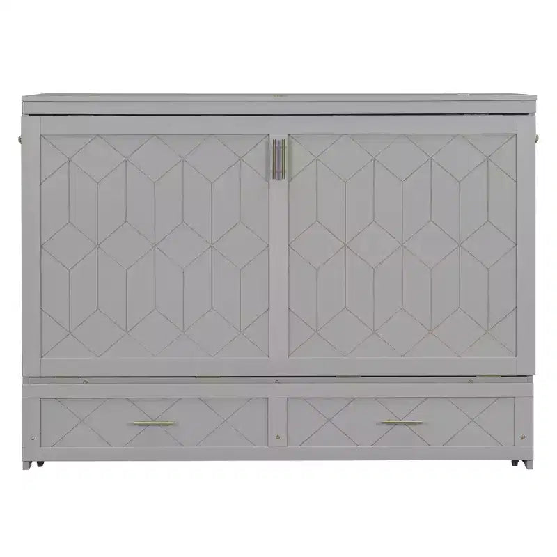 Letto Matrimoniale a Scomparsa Queen Grigio / Blu Marino / Bianco con Cassetto e Stazione di Ricarica