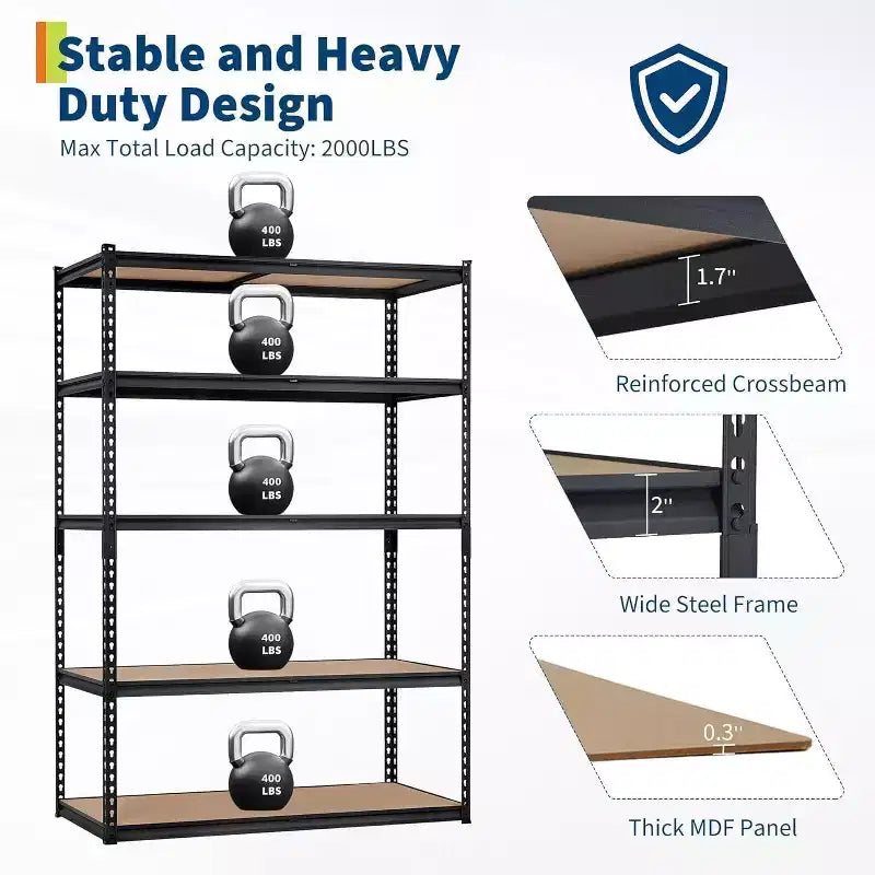 Scaffalatura in Metallo a 5 Ripiani, Nero / Blu, 2000–2500 libbre, Montaggio da 2 Persone