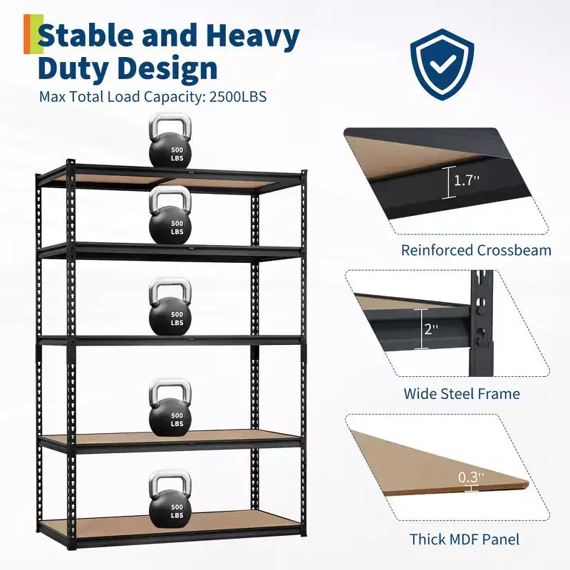 Scaffalatura in Metallo a 5 Ripiani, Nero / Blu, 2000–2500 libbre, Montaggio da 2 Persone