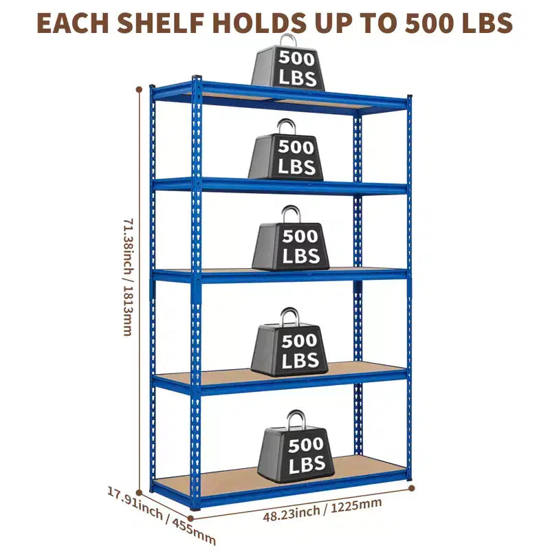 Scaffalatura in Metallo a 5 Ripiani, Nero / Blu, 2000–2500 libbre, Montaggio da 2 Persone