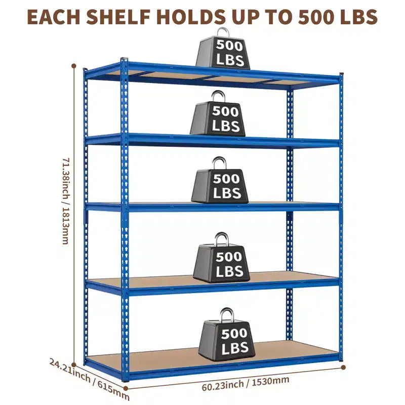 Scaffalatura in Metallo a 5 Ripiani, Nero / Blu, 2000–2500 libbre, Montaggio da 2 Persone