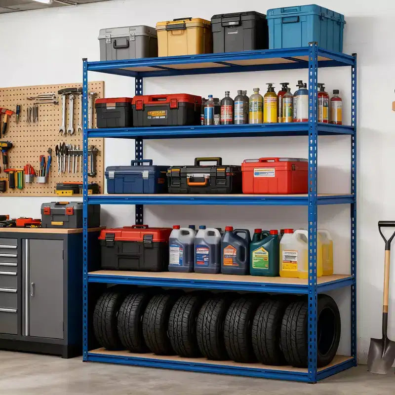Scaffalatura in Metallo a 5 Ripiani, Nero / Blu, 2000–2500 libbre, Montaggio da 2 Persone