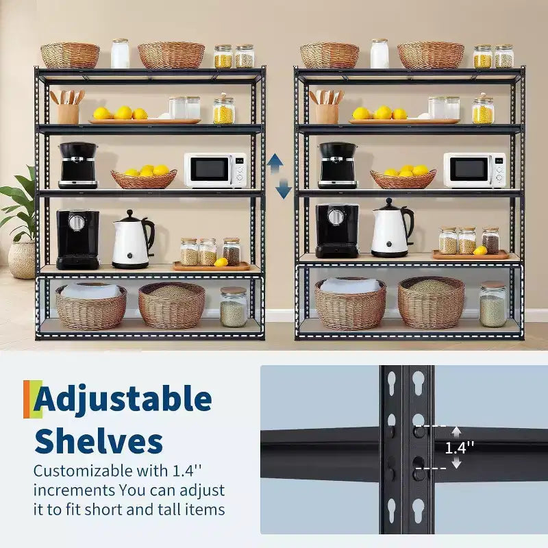 Scaffalatura in Metallo a 5 Ripiani, Nero / Blu, 2000–2500 libbre, Montaggio da 2 Persone
