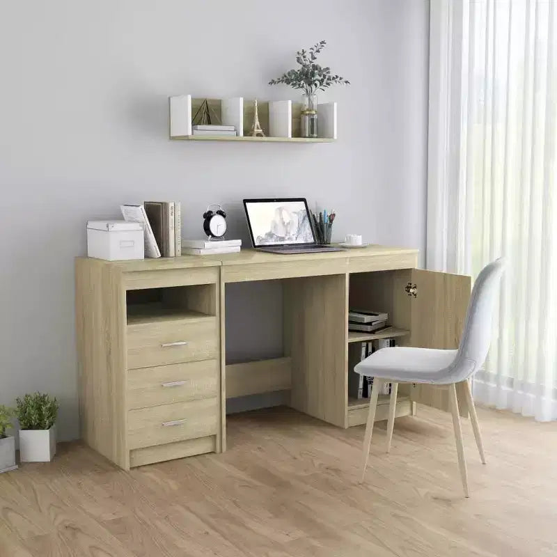 Scrivania ad angolo Sonoma Oak/bianco con cassetto, 1 persona