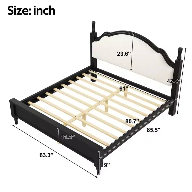 Letto a piattaforma imbottito beige con testiera curva – Queen/King, per 2 persone