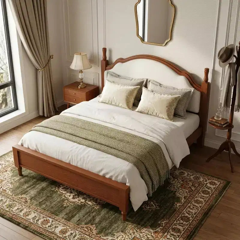 Letto a piattaforma imbottito beige con testiera curva – Queen/King, per 2 persone