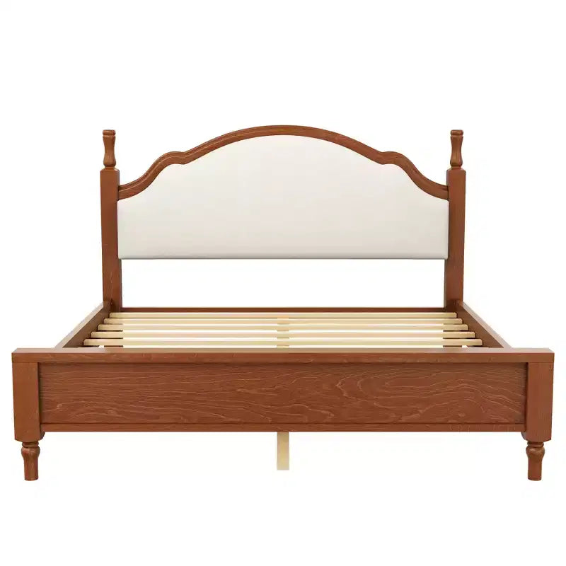 Letto a piattaforma imbottito beige con testiera curva – Queen/King, per 2 persone