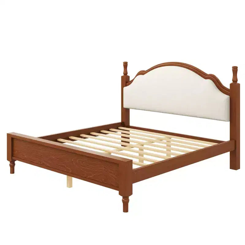 Letto a piattaforma imbottito beige con testiera curva – Queen/King, per 2 persone