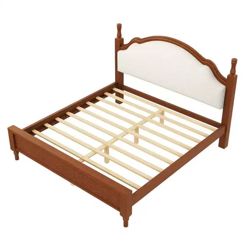 Letto a piattaforma imbottito beige con testiera curva – Queen/King, per 2 persone