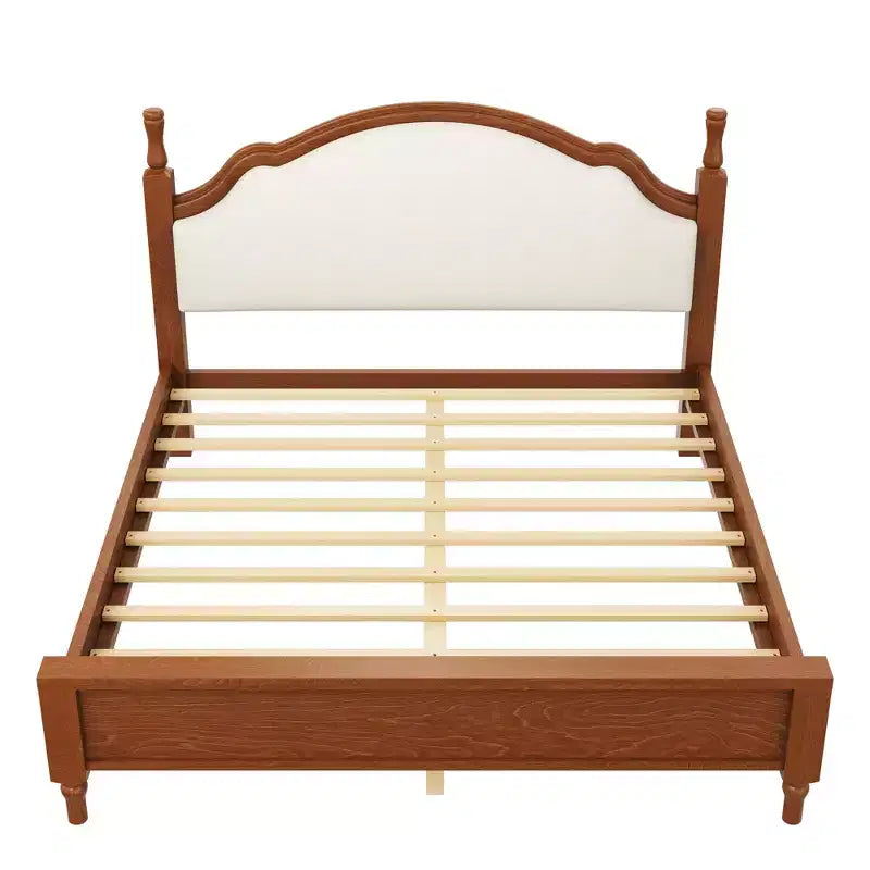 Letto a piattaforma imbottito beige con testiera curva – Queen/King, per 2 persone
