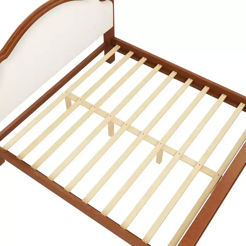 Letto a piattaforma imbottito beige con testiera curva – Queen/King, per 2 persone