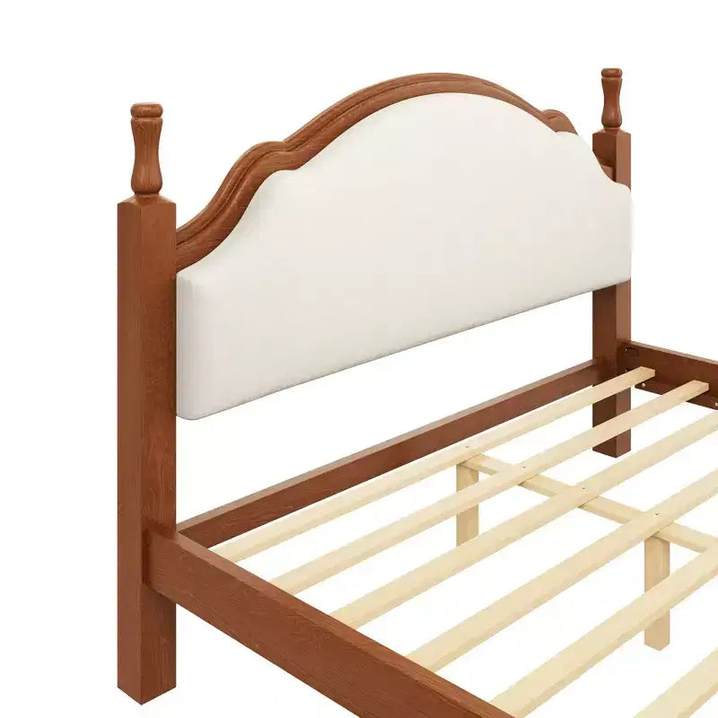 Letto a piattaforma imbottito beige con testiera curva – Queen/King, per 2 persone