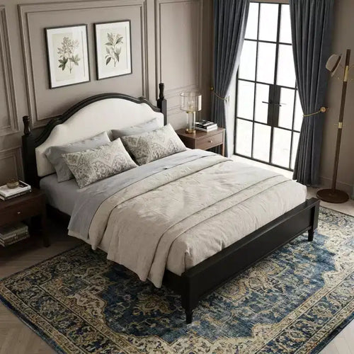Letto a piattaforma imbottito beige con testiera curva – Queen/King, per 2 persone