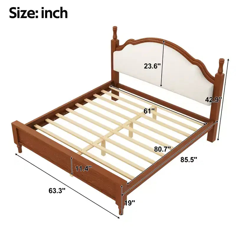 Letto a piattaforma imbottito beige con testiera curva – Queen/King, per 2 persone