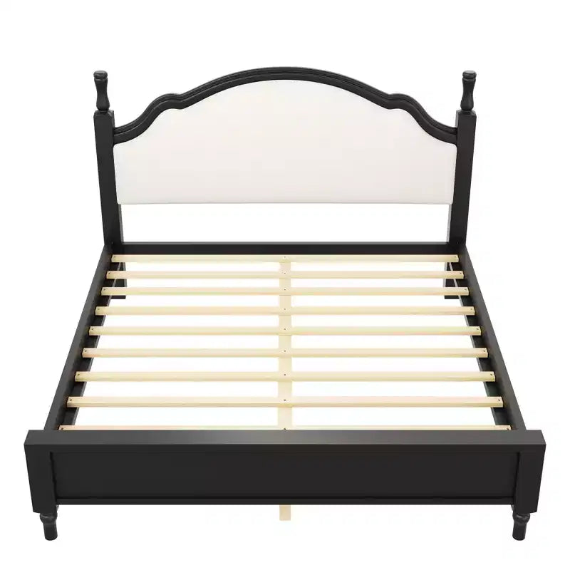 Letto a piattaforma imbottito beige con testiera curva – Queen/King, per 2 persone