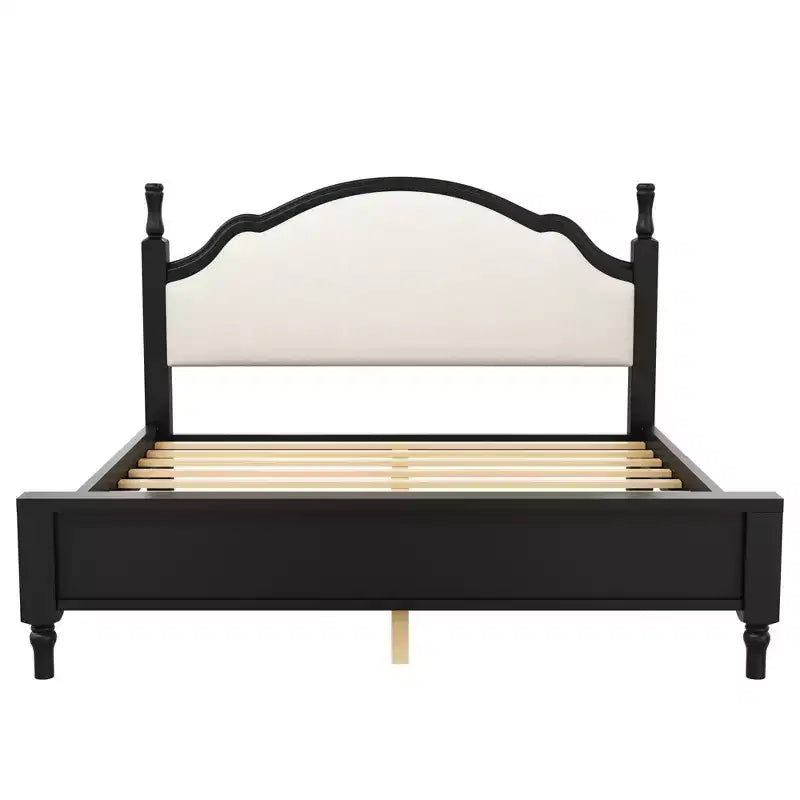 Letto a piattaforma imbottito beige con testiera curva – Queen/King, per 2 persone