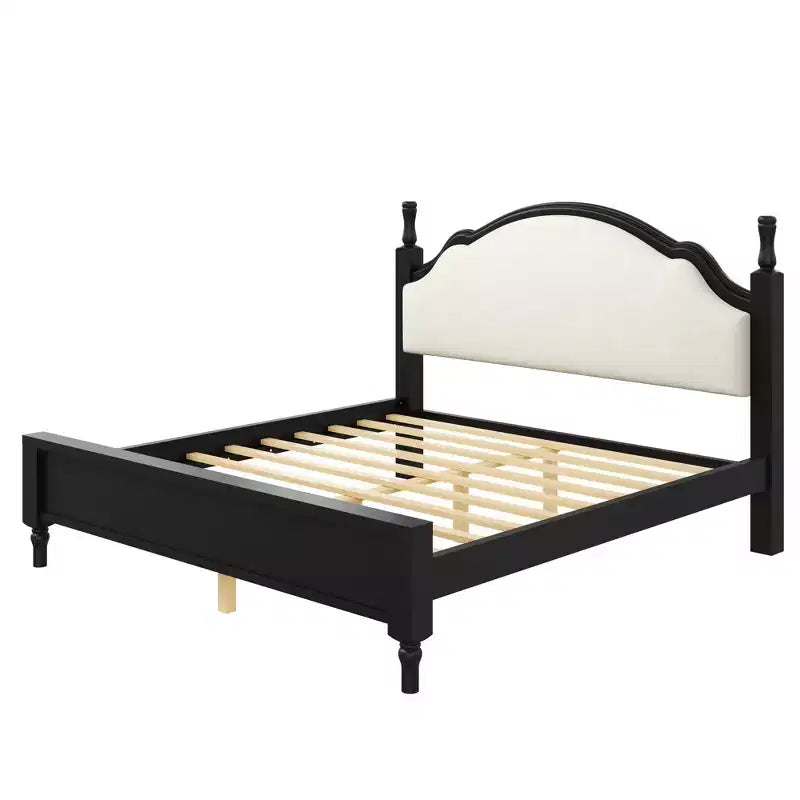 Letto a piattaforma imbottito beige con testiera curva – Queen/King, per 2 persone