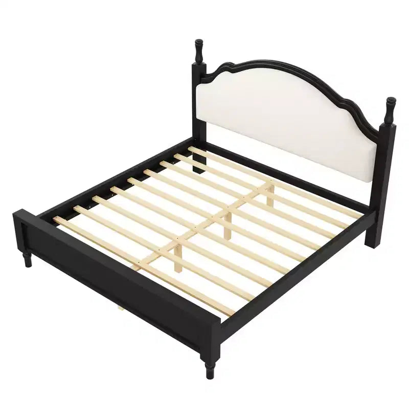 Letto a piattaforma imbottito beige con testiera curva – Queen/King, per 2 persone