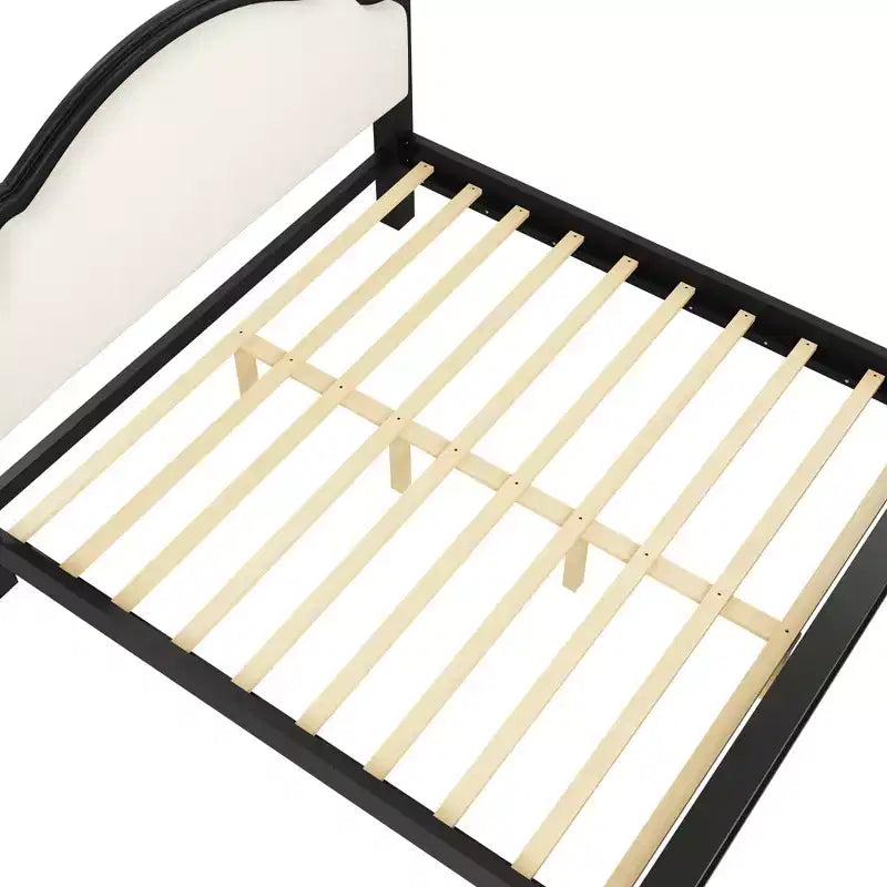 Letto a piattaforma imbottito beige con testiera curva – Queen/King, per 2 persone