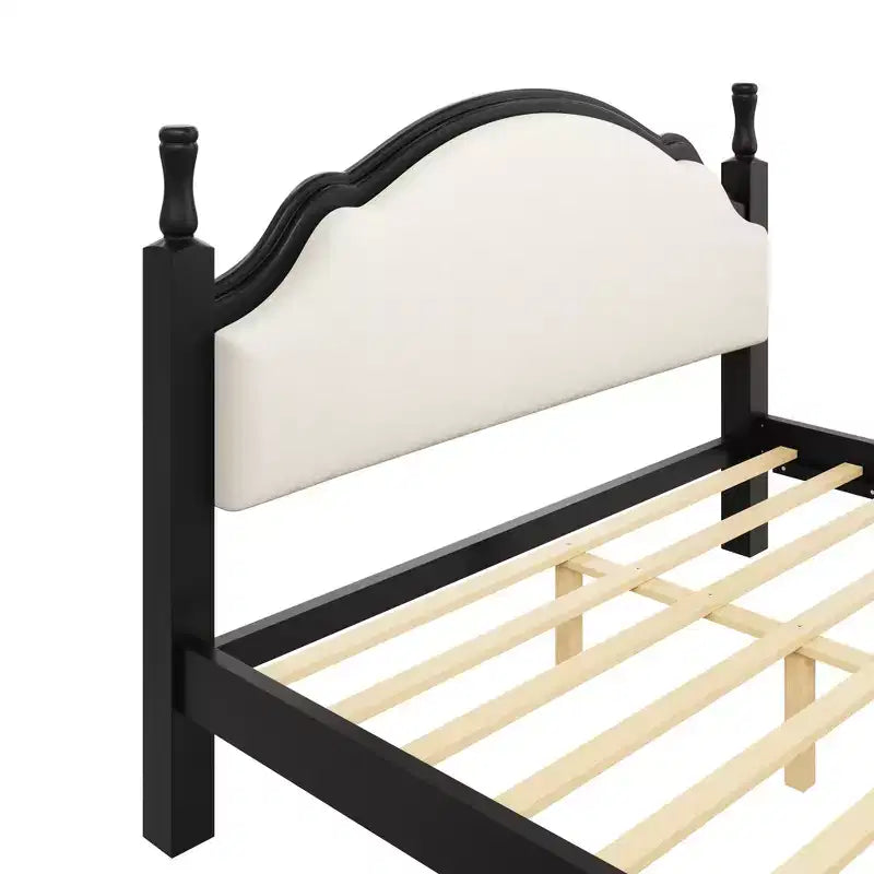 Letto a piattaforma imbottito beige con testiera curva – Queen/King, per 2 persone