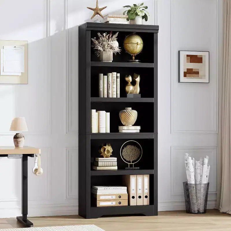 Libreria Aperta Nera/Grigia con Ripiani Regolabili – 3, 5 o 6 Livelli, 60 cm di Larghezza, Montaggio da 1 Persona